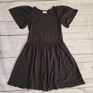 Nation LTD Pima Cotton Black Flutter Sleeve Lightweight Black Mini Dress XS